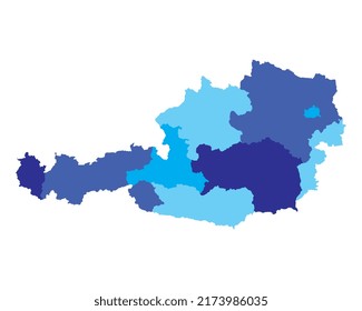 High quality map of Austria with blue shaded colors. Perfect for business concepts, sticker, background, poster, sticker, banner, wallpaper, etc