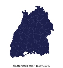 High Quality map of Baden-Wurttemberg is a state of Germany, with borders of the regions