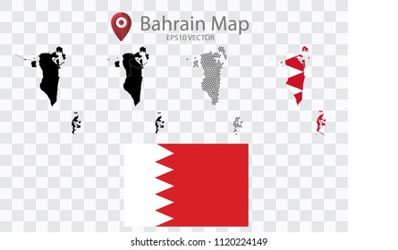 High quality map of Bahrain with black dots and Flag map,on transparent background.Vector eps 10