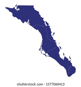 High Quality map of Baja California Sur is a state of Mexico, with borders of the municipalities