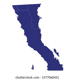 High Quality map of Baja California Norte is a state of Mexico, with borders of the municipalities