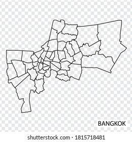 Mapa de alta calidad de Bangkok es una ciudad de Tailandia, con fronteras de las regiones. Mapa de Bangkok para el diseño de tu sitio web, aplicación, interfaz de usuario. EPS10.