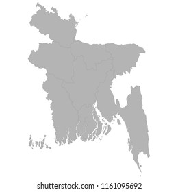 High quality map of Bangladesh with borders of the regions on white background