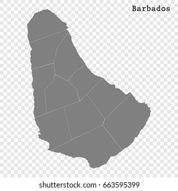 High quality map of Barbados with borders of the regions or counties 