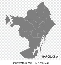 High Quality map of Barcelona is a city in Spain, with borders of the Districts. Map of Barcelona for your web site design, app, UI. EPS10.