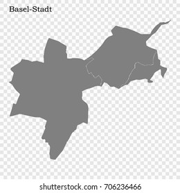 High Quality map of Basel-Stadt is a canton of Switzerland, with borders of the districts