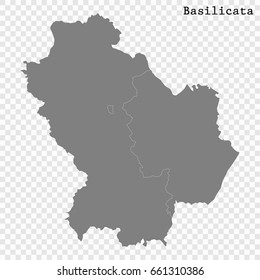 High Quality map of Basilicata is a region of Italy, with borders of the provinces