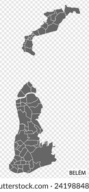 High Quality map of Belem is a city of Brazil, with borders of the districts. Map of Belem  for your web site design, app, UI. EPS10.