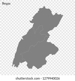High Quality map of Beqaa is Governorate of Lebanon, with borders of the municipalities