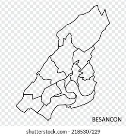 Mapa de alta calidad de Besançon es una ciudad en Francia, con fronteras de las regiones. Mapa los distritos de Besancon para el diseño de su sitio web, aplicación, UI. EPS10.