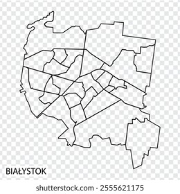 High Quality map of Bialystok is a city  The Poland, with borders of the districts. Map Bialystok of  Podlaskie your web site design, app, UI. EPS10.