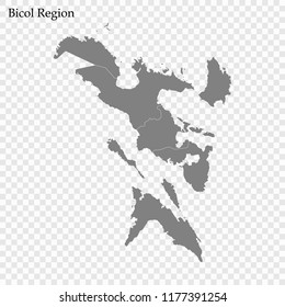 High Quality map of Bicol Region is a region of Philippines, with borders of the provinces