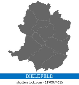 High Quality map of Bielefeld is a city of Germany, with borders of districts