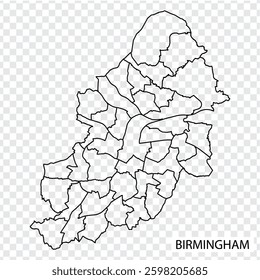 High Quality map of Birmingham is a city of England, with borders of the districts. Map of Birmingham  for your web site design, app, UI. UK. EPS10.