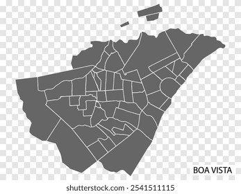 High Quality map of Boa Vista is a city of Brazil, with borders of the districts. Map of Boa Vista city for your web site design, app, UI. EPS10.