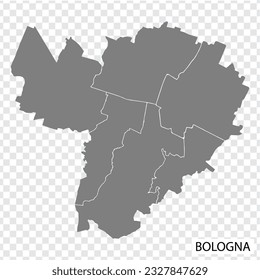 Mapa de alta calidad de Bolonia es una ciudad de Italia, con fronteras de las regiones. Mapa de Bolonia para el diseño de su sitio web, aplicación, UI. EPS10.