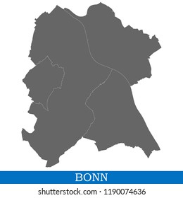 High Quality map of Bonn is a city of Germany, with borders of districts