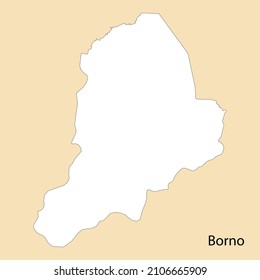 Mapa de alta calidad de Borno es una región de Nigeria, con fronteras de distritos