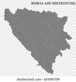 High quality map of Bosnia and Herzegovina with borders of the regions or counties 