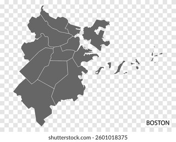 High Quality map of Boston is a city of USA, with borders of districts. Map of Boston for your web site design, app, UI. United States. EPS10.