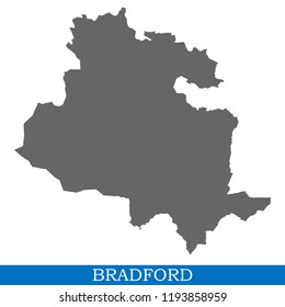 High Quality map of Bradford is a city in United Kingdom, with borders of districts
