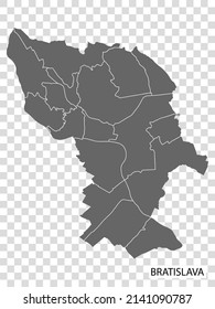 Mapa de alta calidad de Bratislava es una capital de Eslovaquia, con fronteras de las regiones. Mapa de Bratislava para el diseño de su sitio web, aplicación, UI.  República Eslovaca. EPS10.