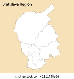 High Quality map of Bratislava Region is a province of Slovakia, with borders of the districts