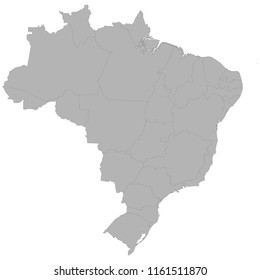 High quality map of Brazil with borders of the regions on white background