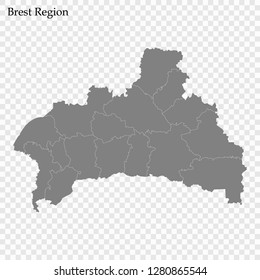 High Quality map of Brest oblast Region of Belarus, with borders of district