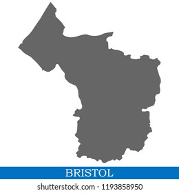 High Quality map of Bristol is a city in United Kingdom, with borders of districts
