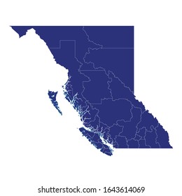 High Quality map of British Columbia is a province of Canada, with borders of the counties