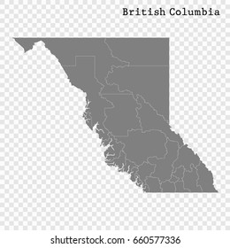 High Quality map of British Columbia is a province of Canada, with borders of the counties