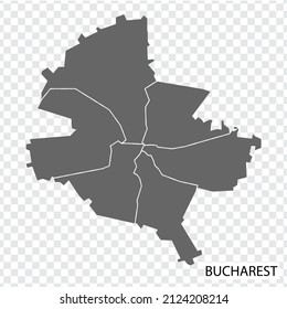 High Quality map of  Bucharest is a capital  of  Romania, with borders of the regions. Map of  Bucharest  for your web site design, app, UI.  Romania. EPS10.