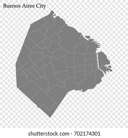 High Quality map of Buenos Aires city is a district of Argentina with borders of the departments