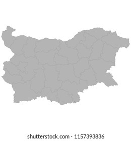 High quality map of Bulgaria with borders of the regions on white background
