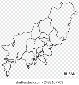High Quality map of Busan is a Metropolitan City The Republic of Korea, with borders of the regions. Map of Busan for your web site design, app, UI. EPS10.