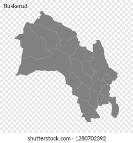 High Quality map of Buskerud County of Norway, with borders of municipality