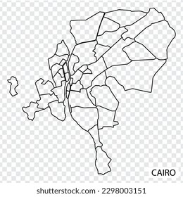 High Quality map of Cairo is a capital  Egypt, with borders of the regions. Blank Map of  Cairo for your web site design, app, UI. EPS10.