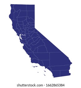 High Quality map of California is a state of United States of America with borders of the counties