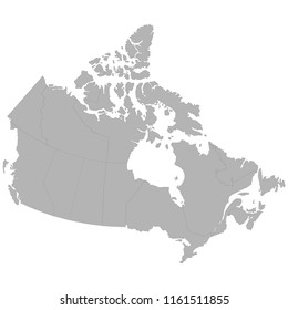 High quality map of Canada with borders of the regions on white background