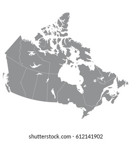 High quality map of Canada with borders of the regions