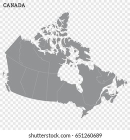 High quality map of Canada with borders of the regions or counties
