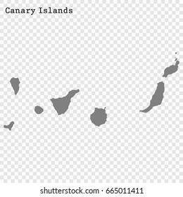 High Quality map of Canary Islands is a region of Spain, with borders of the regions