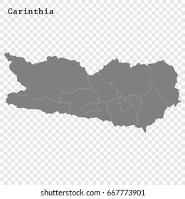 High Quality map of Carinthia is a state of Austria, with borders of the counties