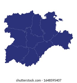 High Quality map of Castile and Leon is a region of Spain, with borders of the provinces