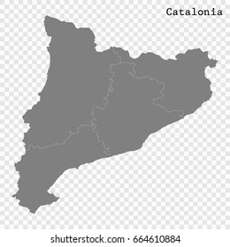 High Quality map of Catalonia is a region of Spain, with borders of the regions.