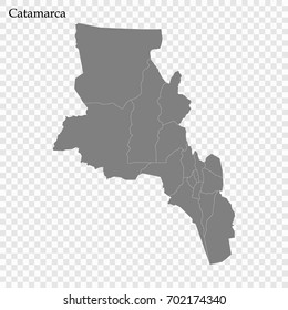 High Quality map of Catamarca province is a district of Argentina with borders of the departments