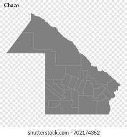 High Quality map of Chaco province is a district of Argentina with borders of the departments