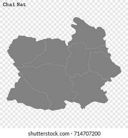 High Quality map of Chai Nat is a province of Thailand, with borders of the districts