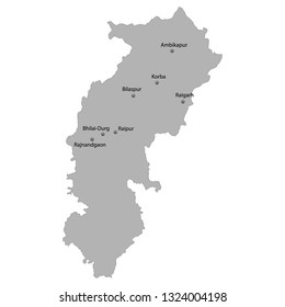 High Quality map of Chhattisgarh is a state of India, With main cities location